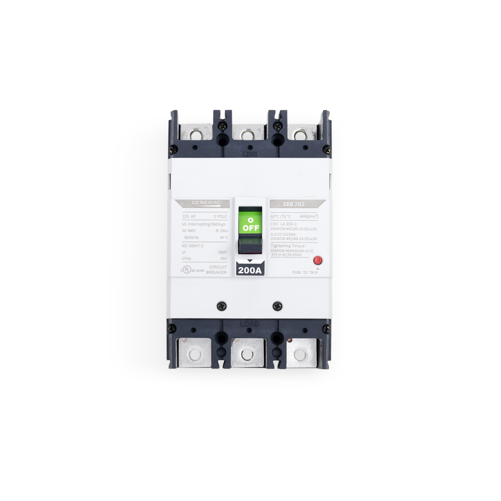 Generac Circuit Breaker Kit — 200A, 208/120V, 40kW, 3 Pole, Model# 9920